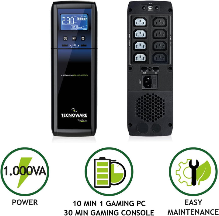 Tecnoware Power Systems - UPS EXA PLUS 1000 , Unterbrechungsfreie Stromversorgung für Gaming-PCs und