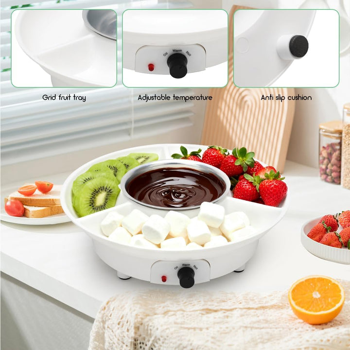 Schokoladen Fondue Set, 260ml Elektrisches Schokoladen mit 2 Temperaturstufen, Abnehmbare Servierpla