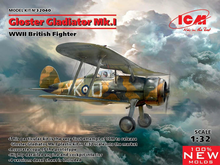 ICM Baby Boys ICM32040 1:32-Gloster Gladiator Mk.I, WWII British Fighter Plastikmodellbausatz, Schwa