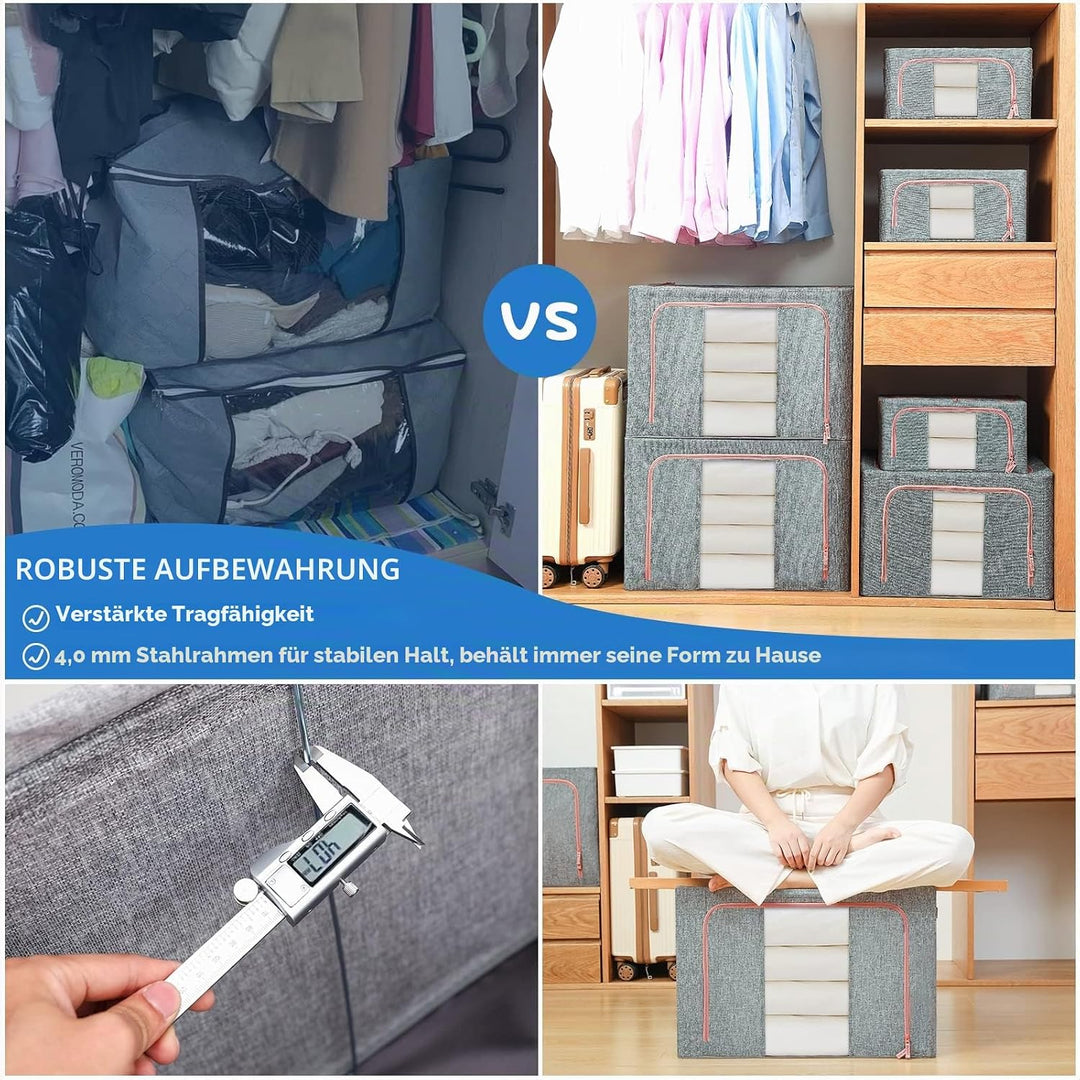 Aufbewahrungsbox 2 Stück, Kleiderschrank Organizer Faltbar Kleideraufbewahrung Box mit Metallrahmen,