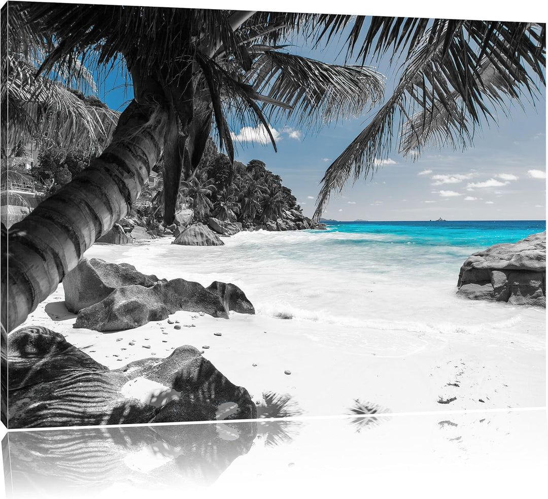 Pixxprint Palmenstrand Seychellen als Leinwandbild/Grösse: 100x70 / Wandbild/Kunstdruck/fertig bespa