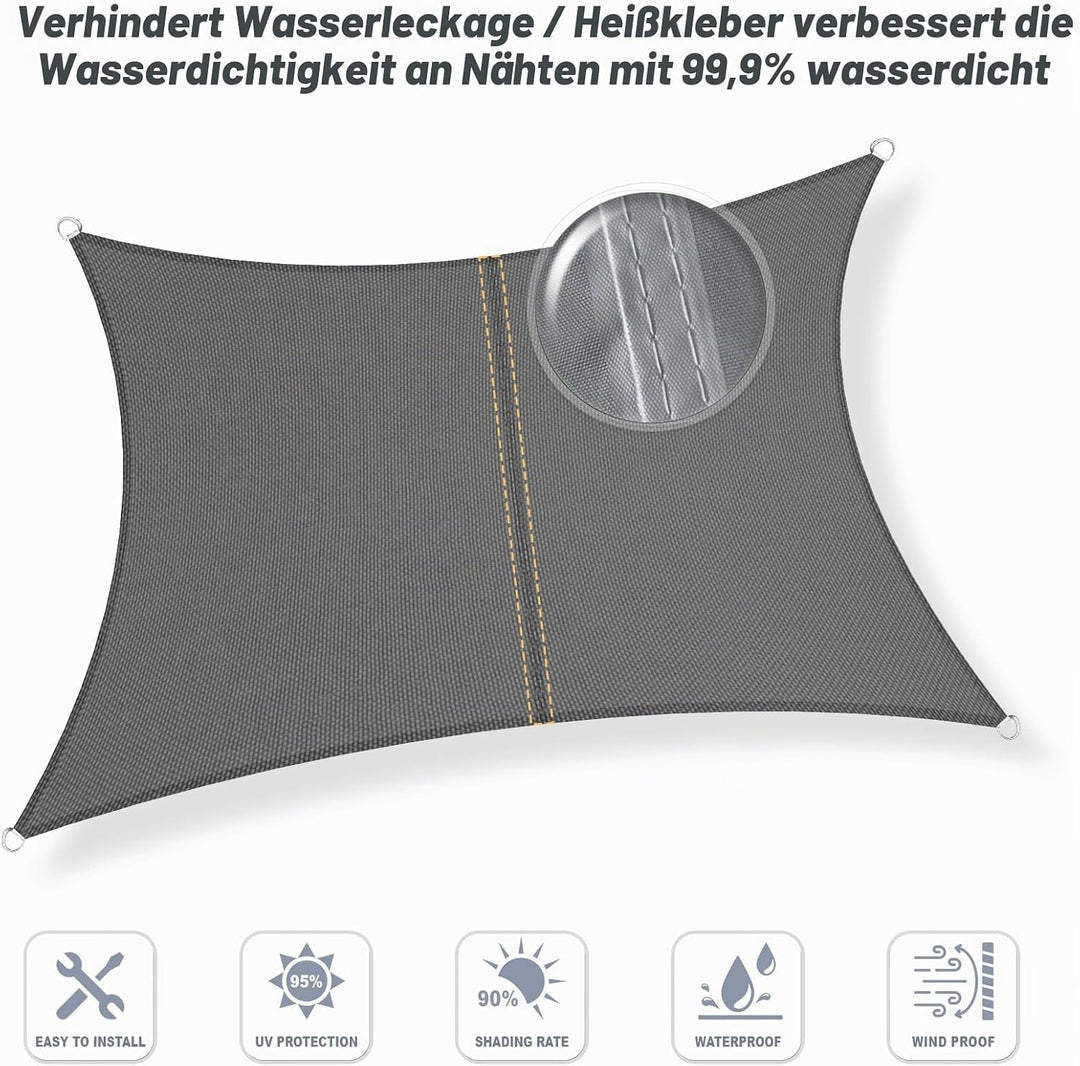 Sunnylaxx 4x4m Sonnensegel Quadrat, Wasserdicht Sonnenschutz Sunsegel Color Anthrazit, 95% UV-Schutz