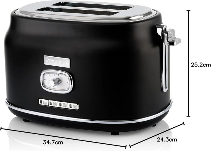 Westinghouse Retro Toaster 2 Scheiben, Abnehmbarer Brötchenaufsatz, 6 Bräunungsstufen, Brotzentrieru