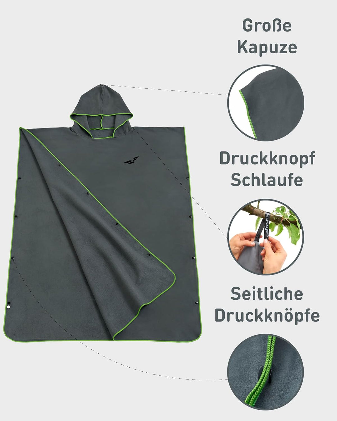 Fit-Flip Surfponcho, Umziehhilfe Damen &amp; Herren – kompakt und sehr leicht – Badeponcho, Umziehhilfe,