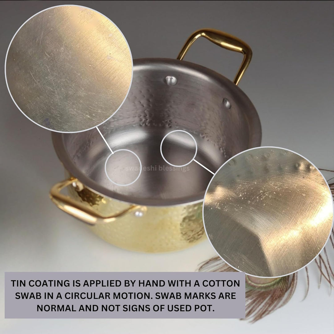 Swadeshi Blessings EXKLUSIVE RANGE Messingtopf / Suppentopf zum Kochen mit Deckel / Teflonfrei / Nat
