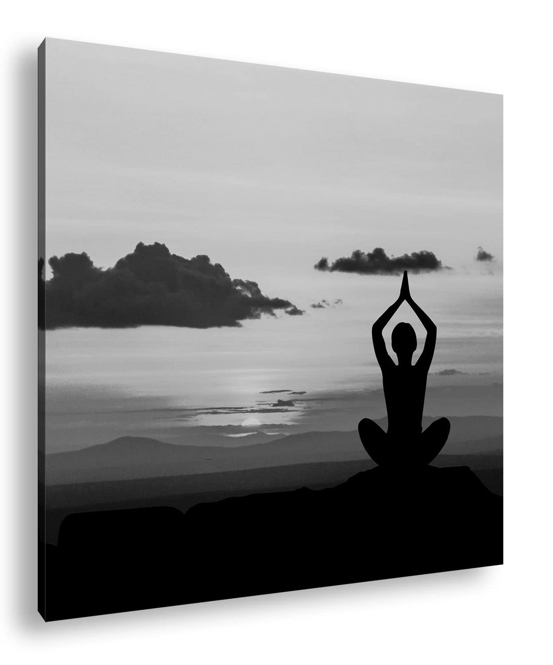 Yoga Meditation am Meer Effekt: Schwarz&amp;Weiss Format: 70x70 als Leinwandbild, Motiv fertig gerahmt a