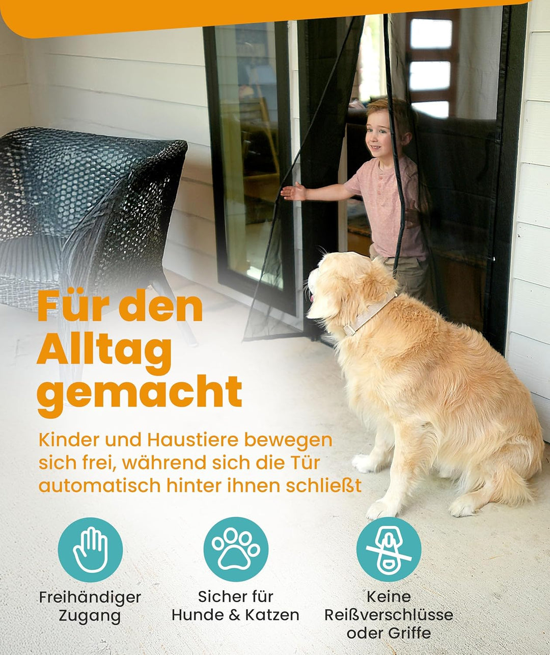 Flux Phenom Magnetisches Fliegengitter für Türen – 100x210 cm Hält Insekten fern, lässt frische Luft