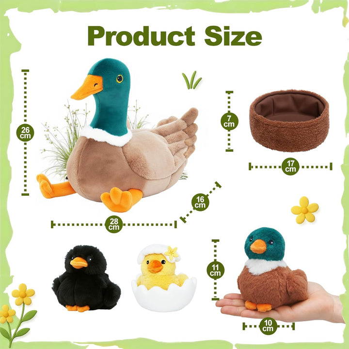 OUOZZZ Ente Kuscheltier Set, 5 Stück Weich Ente Plüschtier mit 3 Baby Enten Stofftiere im Bauch - Ge