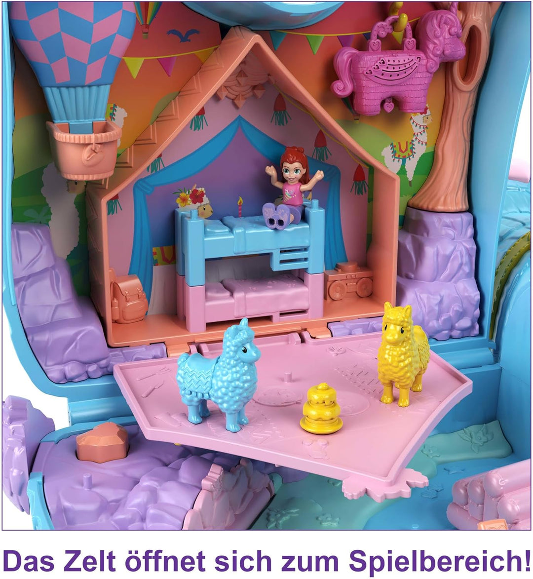 Polly Pocket Schatulle, Lama im Pyjama Party Thema, mit 25 Zubehörteilen wie 2 Puppen und 2 Lamas, i