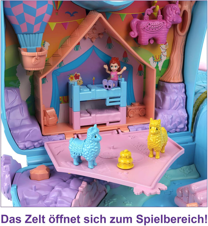 Polly Pocket Schatulle, Lama im Pyjama Party Thema, mit 25 Zubehörteilen wie 2 Puppen und 2 Lamas, i