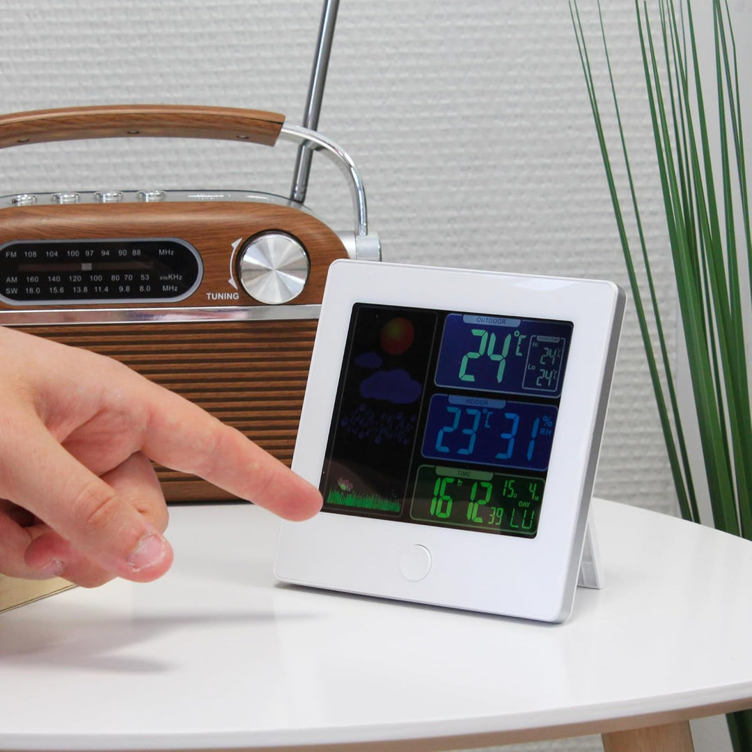 FISHTEC – Color My Day Wetterstation für den Innenbereich – Farb-LCD-Bildschirm – Temperatur, Luftfe