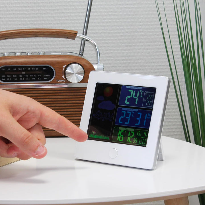 FISHTEC – Color My Day Wetterstation für den Innenbereich – Farb-LCD-Bildschirm – Temperatur, Luftfe