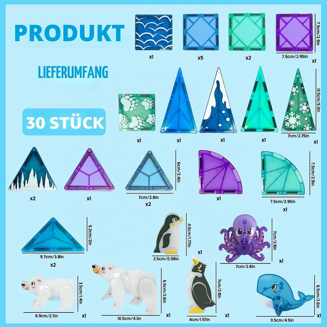 Magnetische Bausteine Set, 30 Stück Tier Magnet Tiles, Magnet Spiel, Dekoration für Zuhause Büro (Oz
