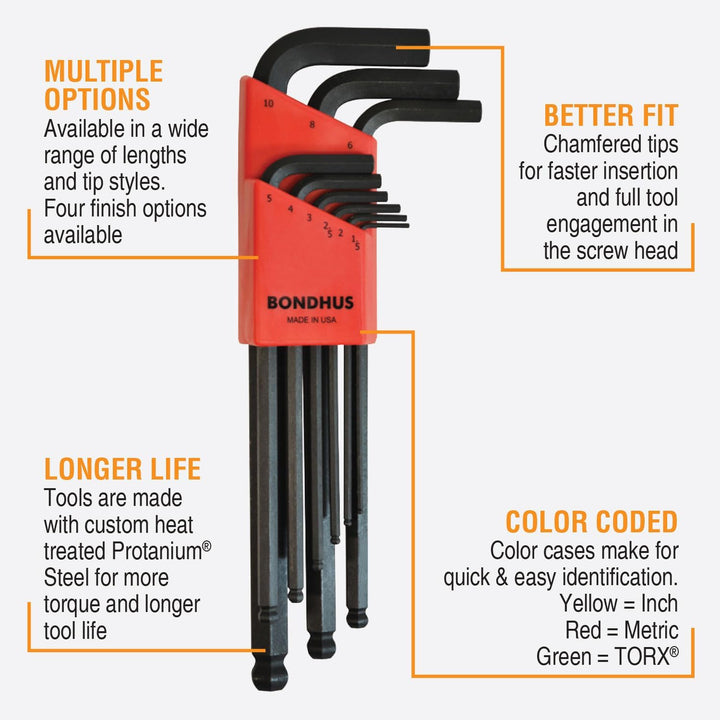 Bondhus 14187 Balldriver L-Wrench Set #10999 (1.5-10mm) & GorillaGrip« Hex Fold-up Set #12587 (2-8mm