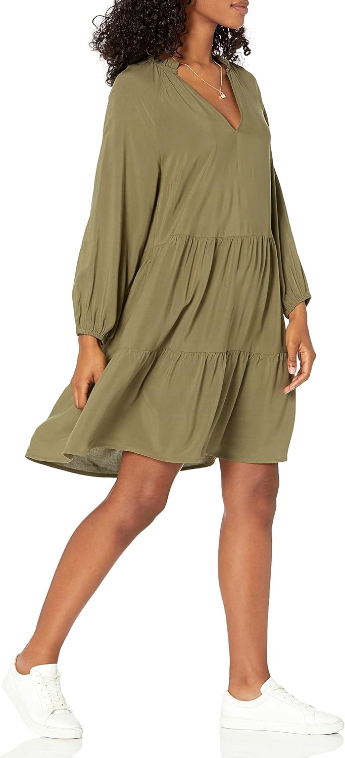 The Drop gestuftes Minikleid mit Rüschenausschnitt für Damen von @caralynmirand S Olivgrün, S Olivgr