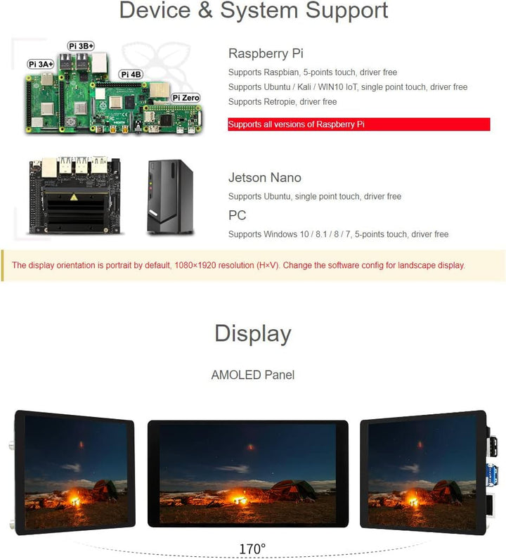 Waveshare 5.5inch HDMI AMOLED Display 1920x1080 Resolution Capacitive Touch Screen with Toughened Gl