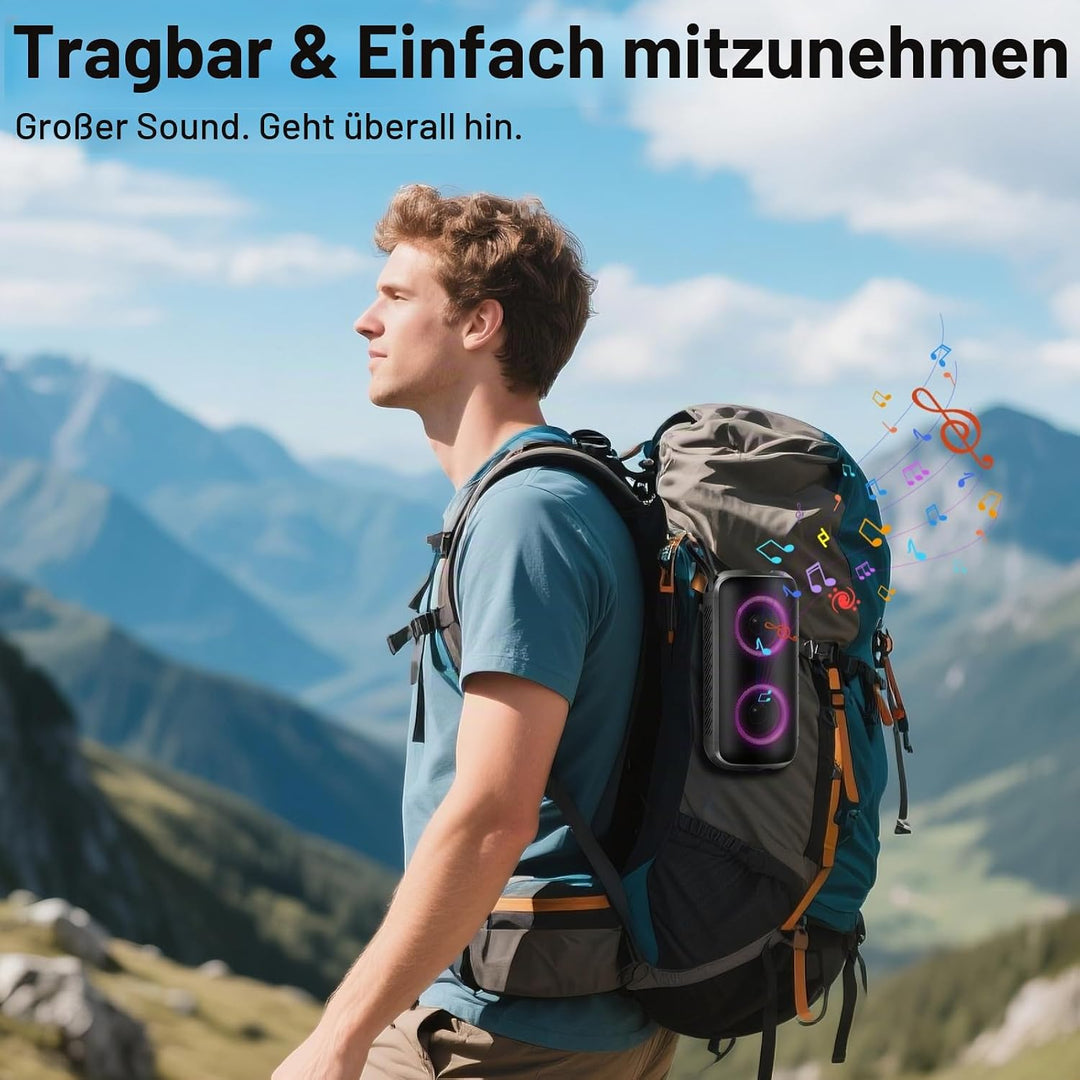 Bluetooth Lautsprecher mit Licht, 52mm Dual Musikbox Bluetooth Box Fantastischer Sound, 12H Outdoor