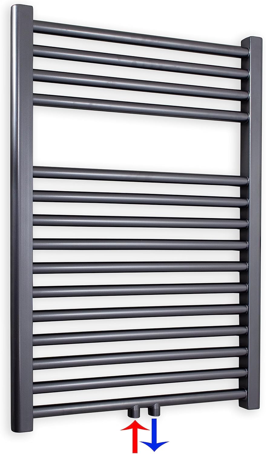 Heizkörper Badheizkörper Handtuchwärmer mit Mittelanschluss 50 mm anthrazit (764 x 500 mm) (348 Watt
