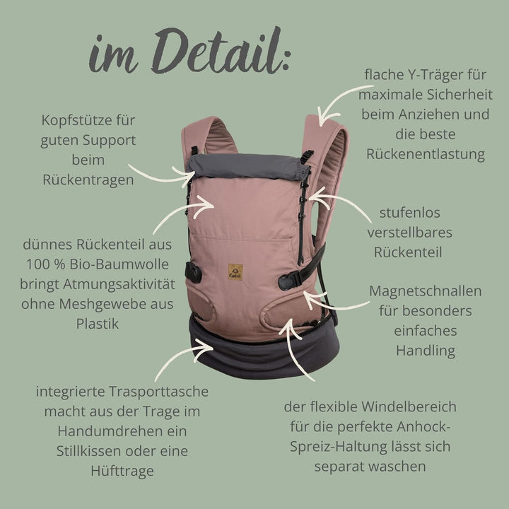 Ruckeli NEO Babytrage, Farbe: Blue Hour – Mit innovativen Magnet-Schnallen & integriertem Hüftsitz –