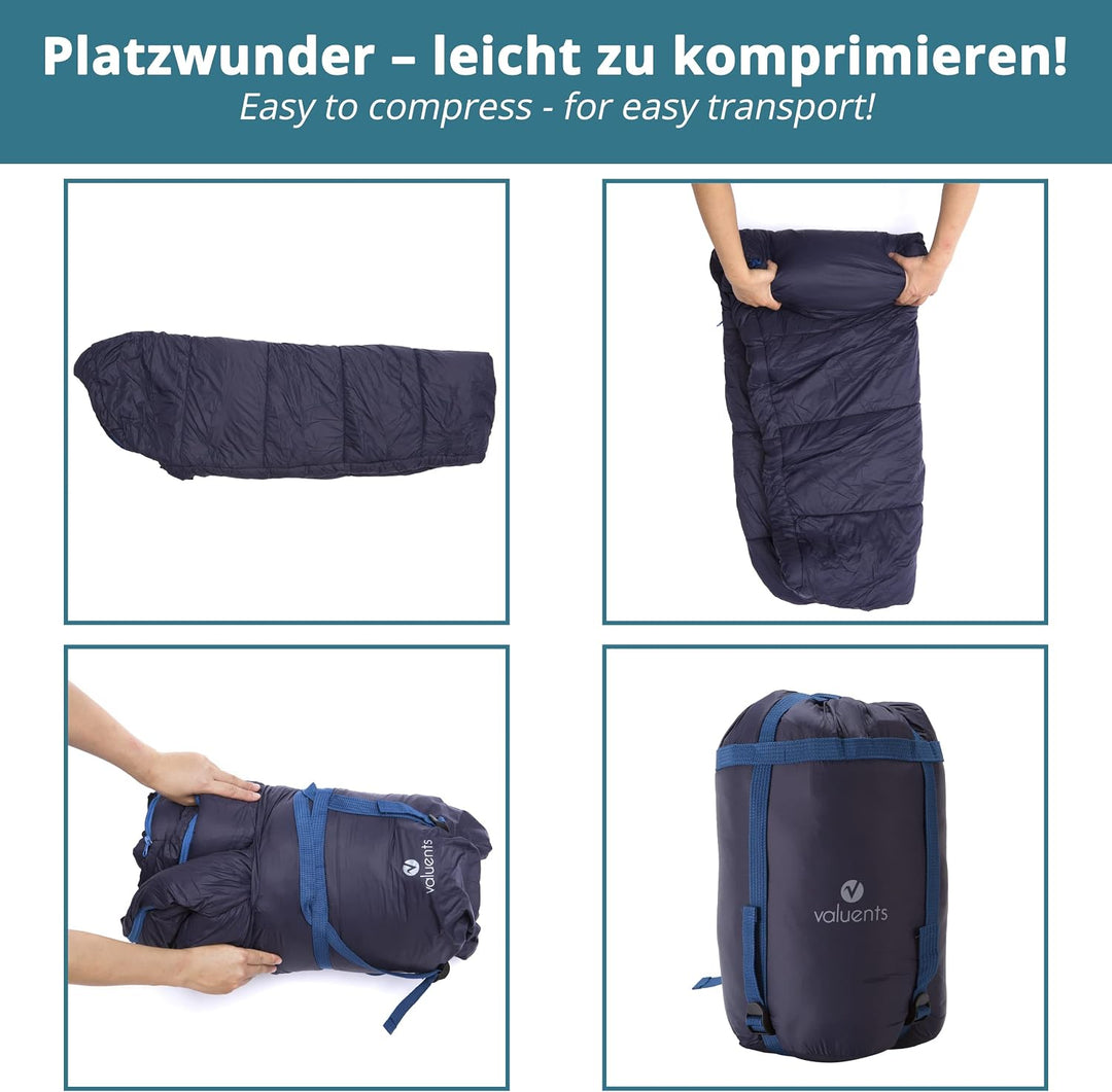 valuents Outdoor Schlafsack 215cm– Ultraleicht und warm mit Mikrofaser Füllung: 3-4 Jahreszeiten (30
