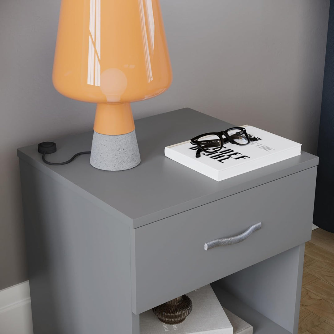 Vida Designs Riano Nachttischkommode, Holzwerkstoff, Grau, H 47 x W 40 x d 36