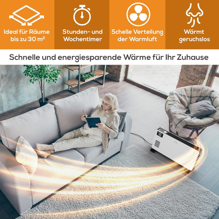 Tronitechnik® Elektroheizer Konvektor-Heizung mit 3 Heizstufen 1000/1300/2300 Watt, Elektroheizung m