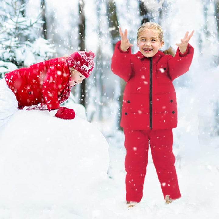 Kinder Bekleidungsset Junge Mädchen Süss Schneeanzug mit Kaputze Daunenjacke + Skihose 2tlg Verdickt