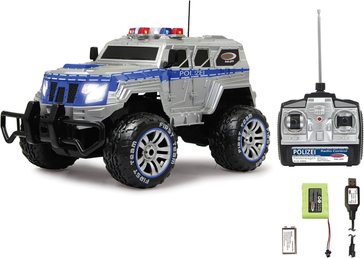 JAMARA 410032 - Polizei Panzerwagen Monstertruck 1:12 LED 27MHz - 11 LED Signallichter ausschaltbar,