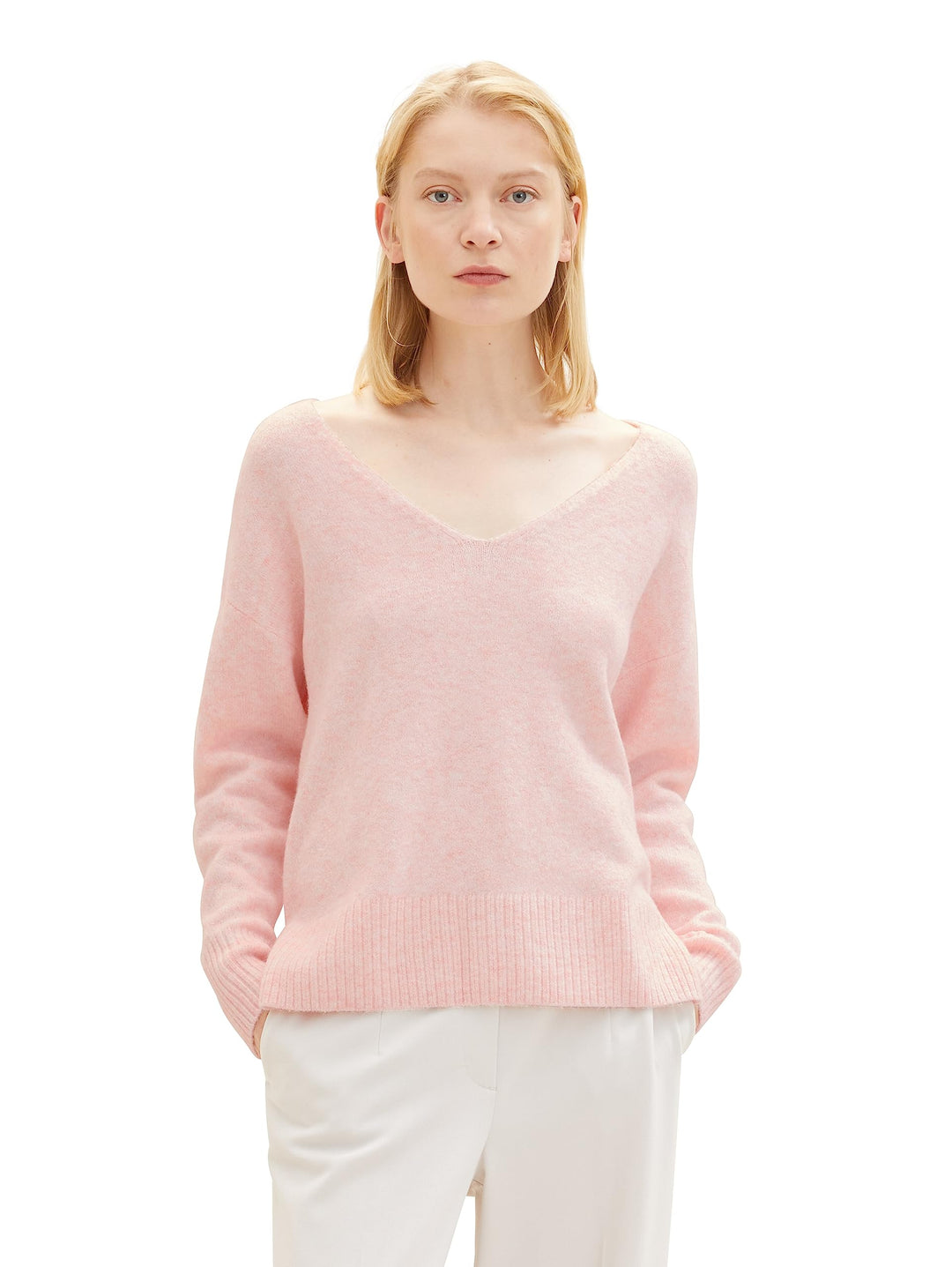 Tom Tailor Denim Damen 1038392 Basic Pullover mit V-Ausschnitt (1er Pack) M 32541 - Light English Ro