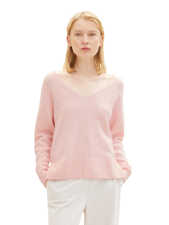Tom Tailor Denim Damen 1038392 Basic Pullover mit V-Ausschnitt (1er Pack) M 32541 - Light English Ro