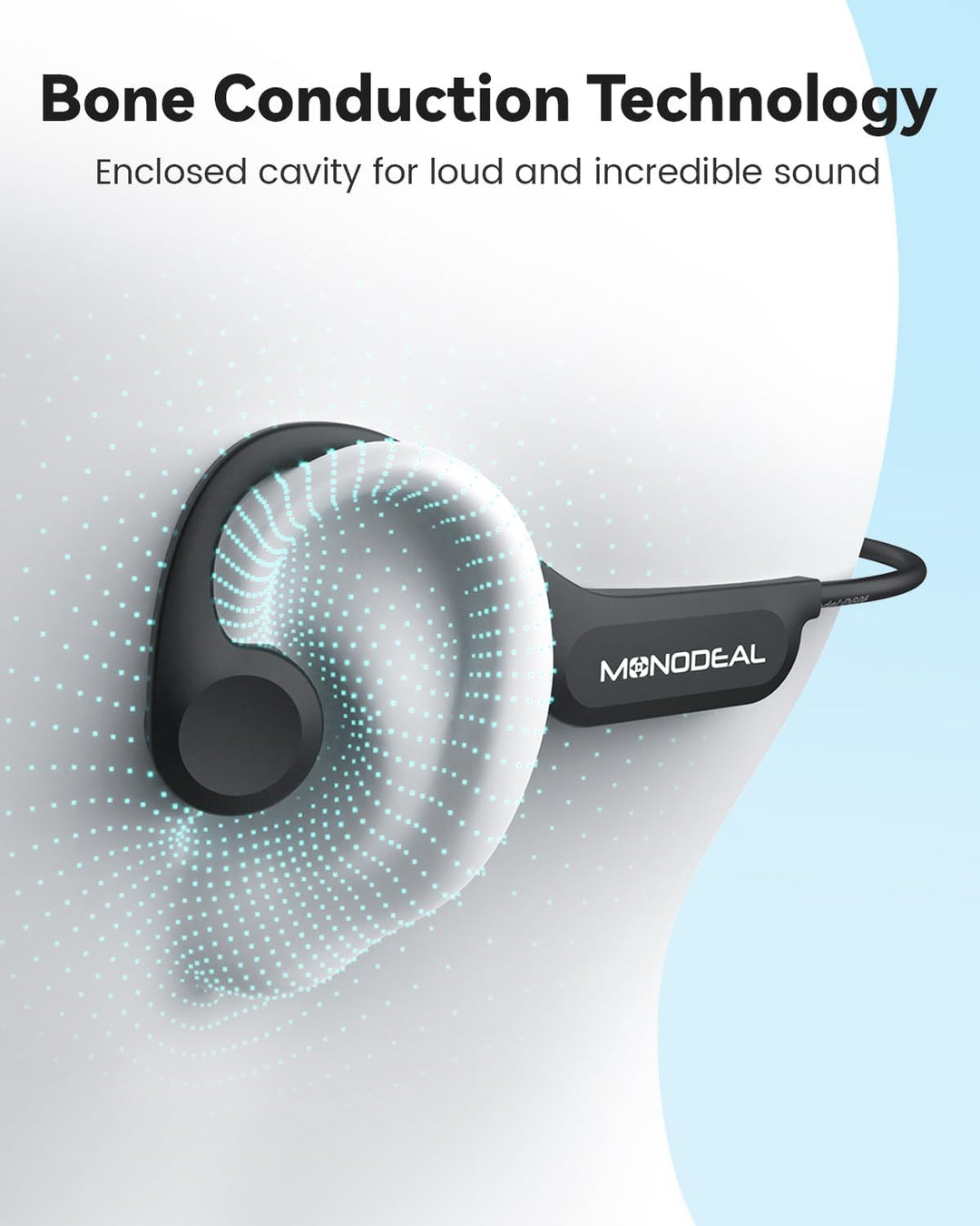 MONODEAL Knochenschall Kopfhörer Bluetooth 5.3 Open-Ear Kopfhörer, Typ-C Ladeanschluss, IPX6 wasserd