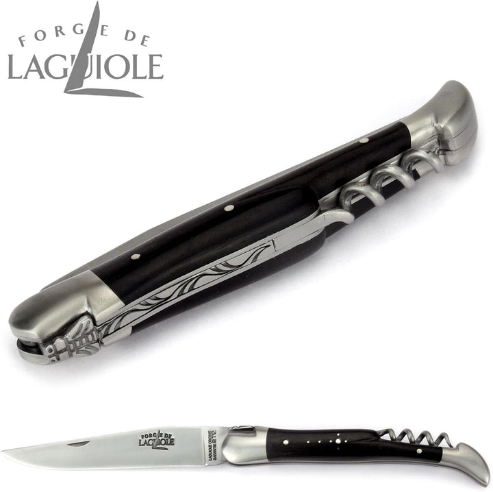 Forge de Laguiole Taschenmesser - 12 cm - Griffschalen Ebenholz - Korkenzieher - Klinge 10 cm - Stah