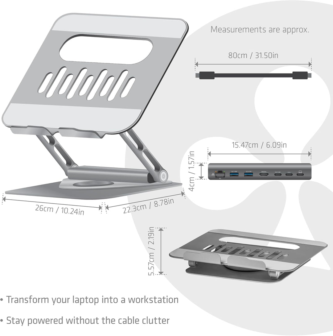 Club3D CSV-2554 Verstellbarer Aluminium-Laptop-Ständer mit USB-C® Hub, CSV-2554