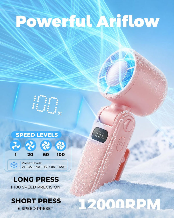 TUNISE Tragbarer Ventilator, Handventilator mit 3600mAh Akku, Mini Ventilator mit magnetischem Clip,