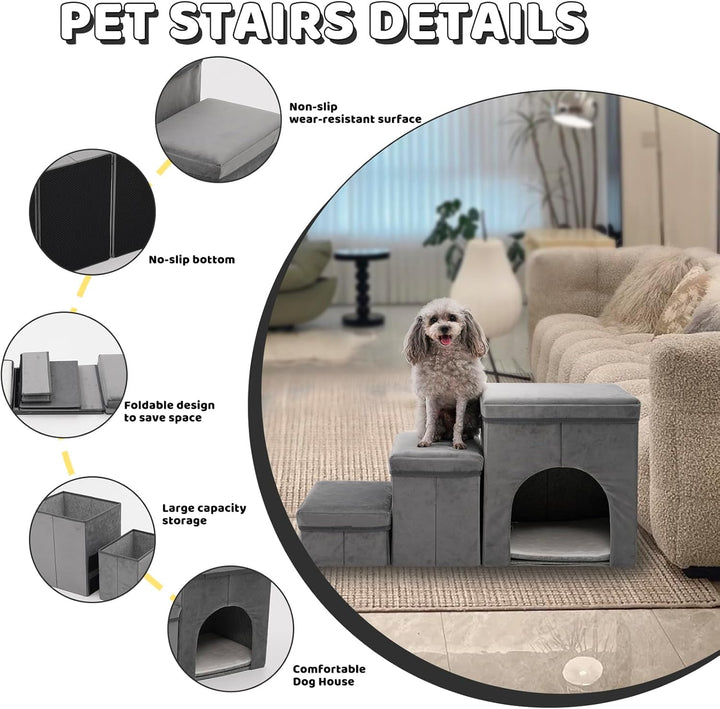 3 Stufen hundetreppe für kleine Hunde hundetreppe mit stauraum für Bett Sofa 40cm hoch katzentreppe