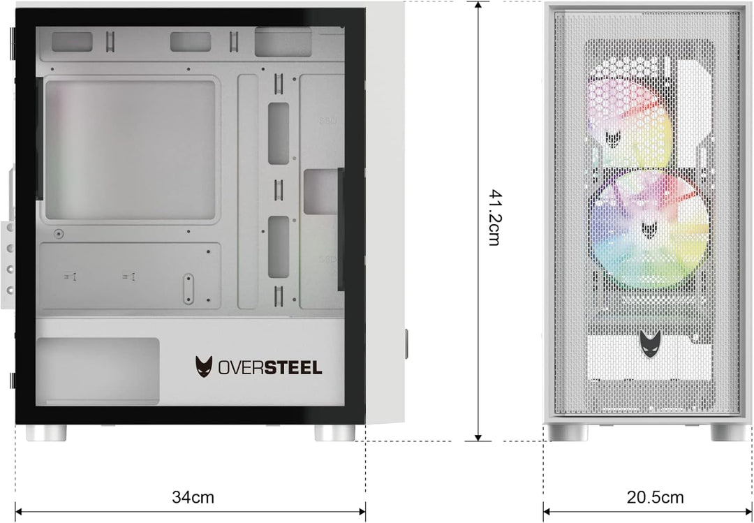 Oversteel - Aeris Gaming PC Gehäuse kompatibel mit Micro ATX und ITX Boards, 2 120mm RGB Lüfter, Mes
