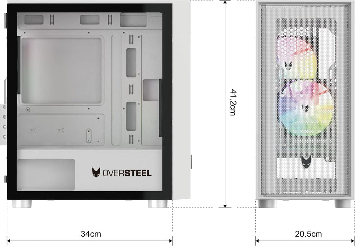 Oversteel - Aeris Gaming PC Gehäuse kompatibel mit Micro ATX und ITX Boards, 2 120mm RGB Lüfter, Mes
