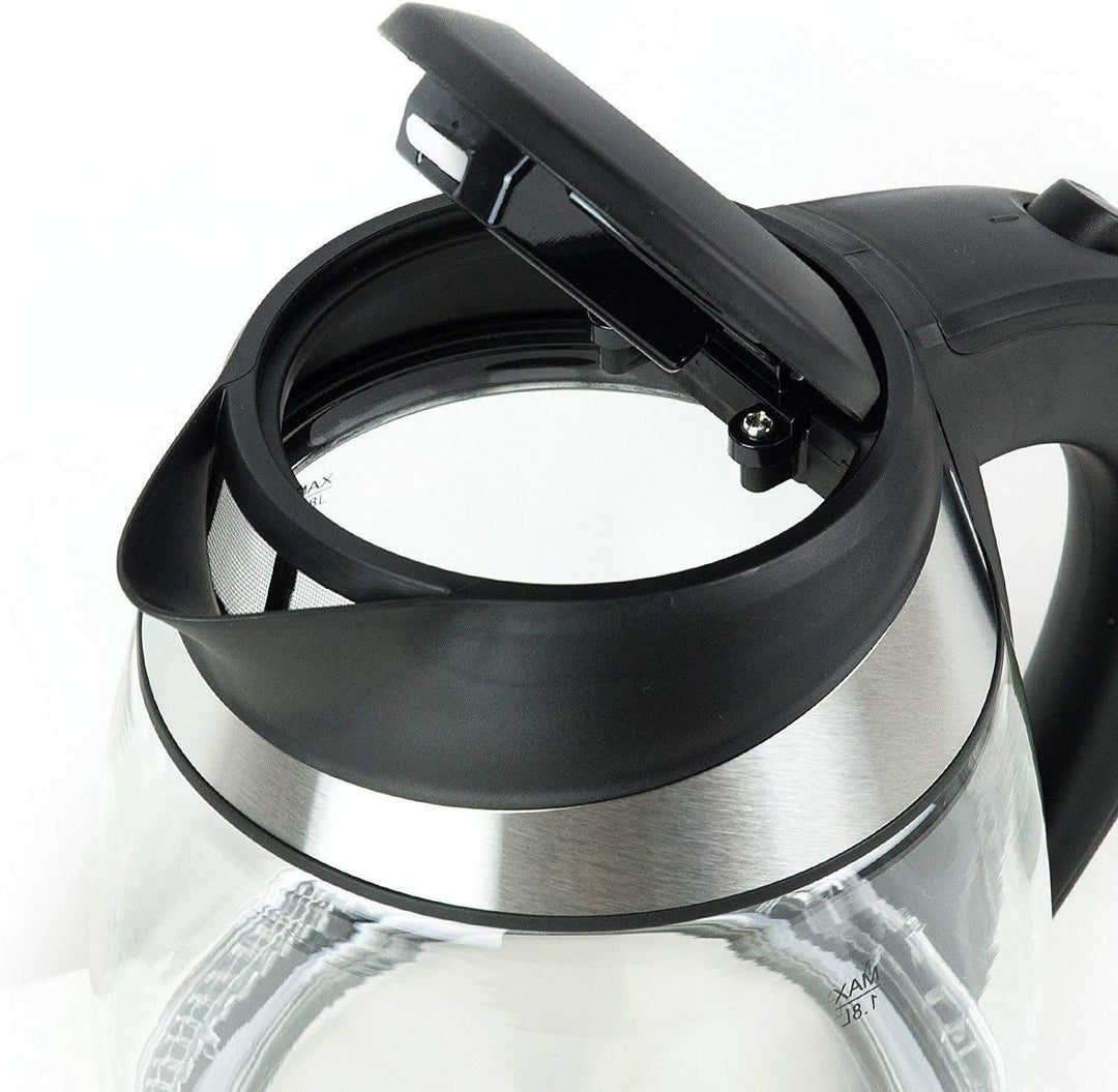 Verda Wasserkocher 1,8L 2200W Edelstahl LED Beleuchtung Kabelloss Glas Kalkfilter, Glas, 360°, 100%