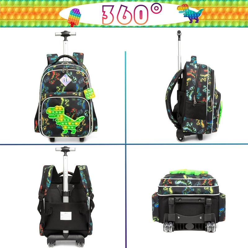 HTgroce Pop it Trolley Rucksack Kinder Jungen, Dinosaurier Kinder Trolley Schultasche mit Rollen Ruc