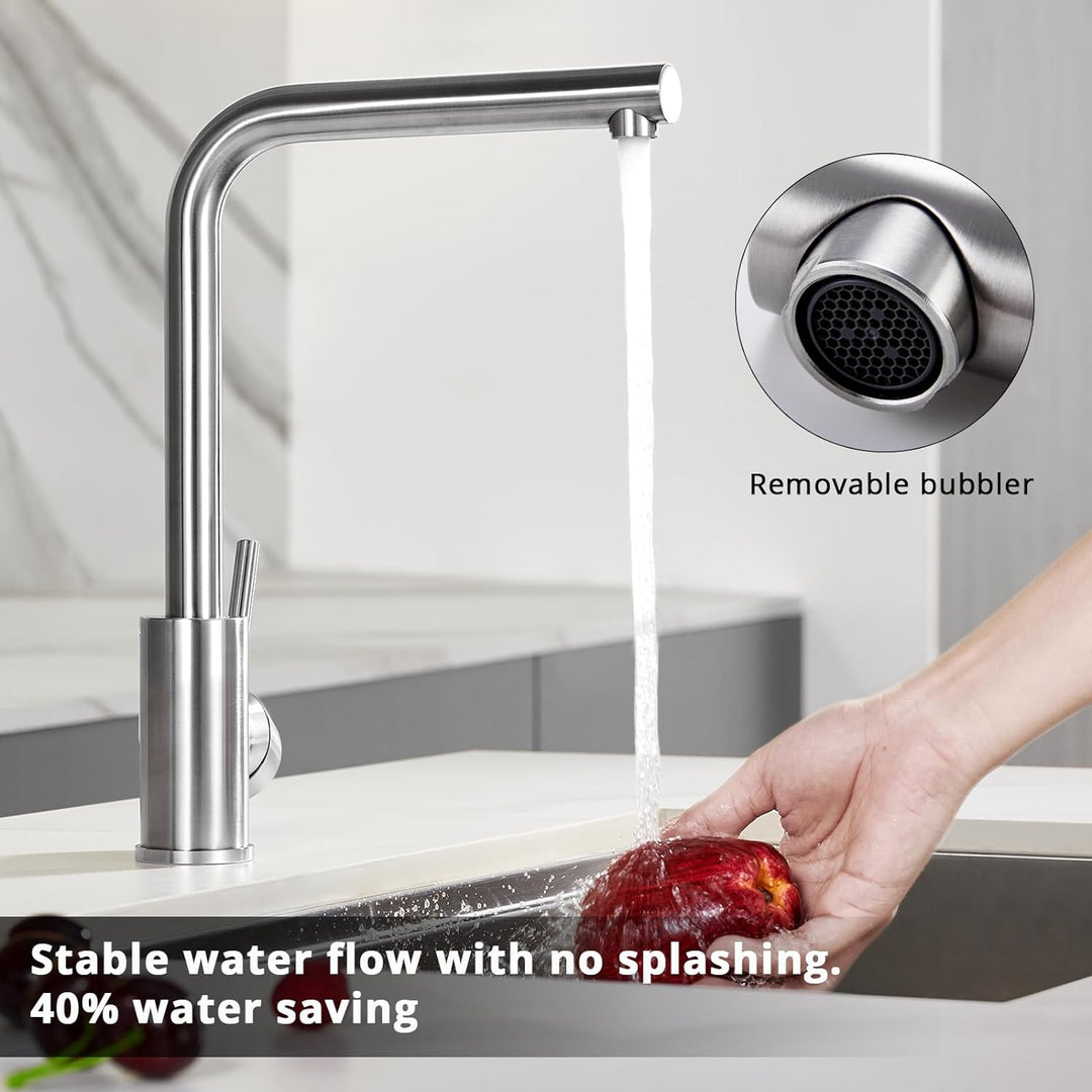 BONADE Niederdruck Armatur Küche aus Edelstahl 304, Küchenarmatur Niederdruck 360° Schwenkbare Misch