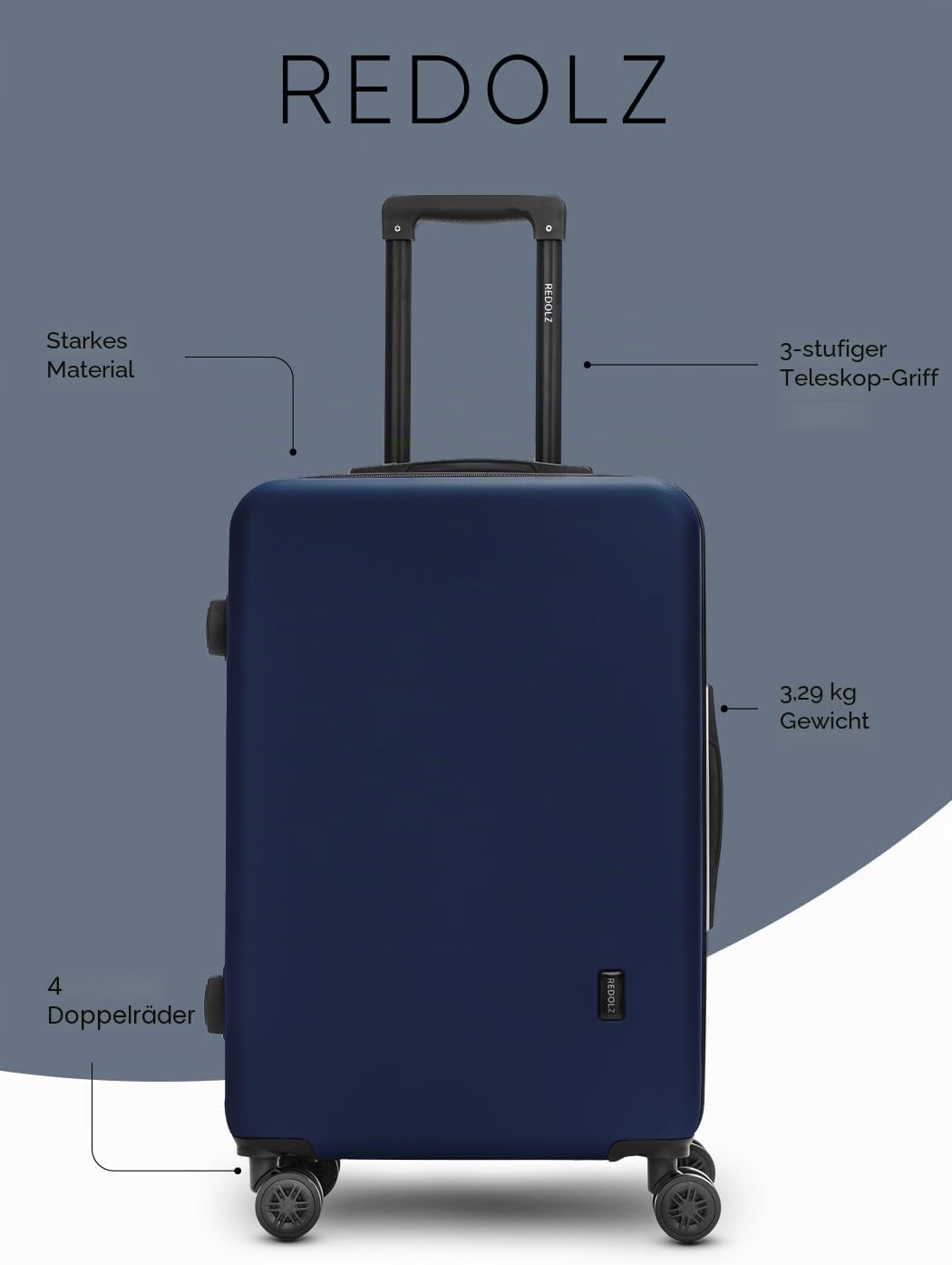 REDOLZ mittelgrosser Hartschalen Check-in Koffer | Trolley 44 x 25 x 67 cm aus hochwertigem ABS Mate