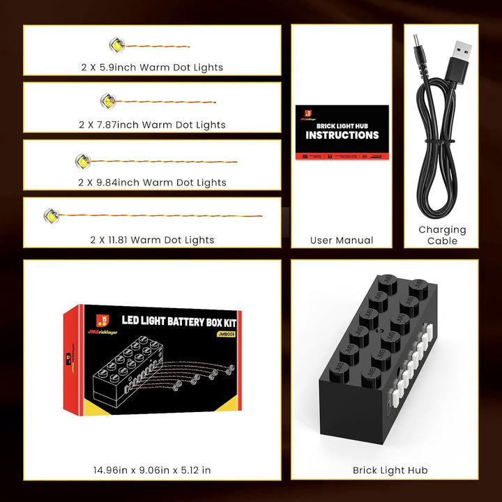 JMBricklayer LED-Licht-Baustein-Set, 2 x 6 Leuchtsteine mit Lichtsensormodus, DIY-Beleuchtungsbauste