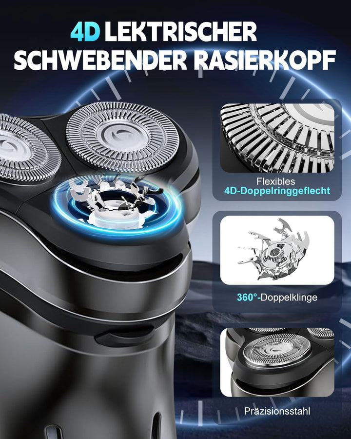 Rasierer Herren Elektrisch mit 4D-Schwebekopf, 2026 New IPX7 Wasserdichter Elektrorasierer, Nass- un