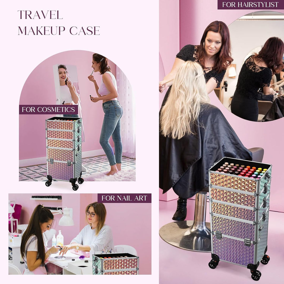 Kosmetik Trolley 5 in 1 Kosmetikkoffer Trolley Make up Koffer Gross Friseurkoffer mit Rollen Schmink