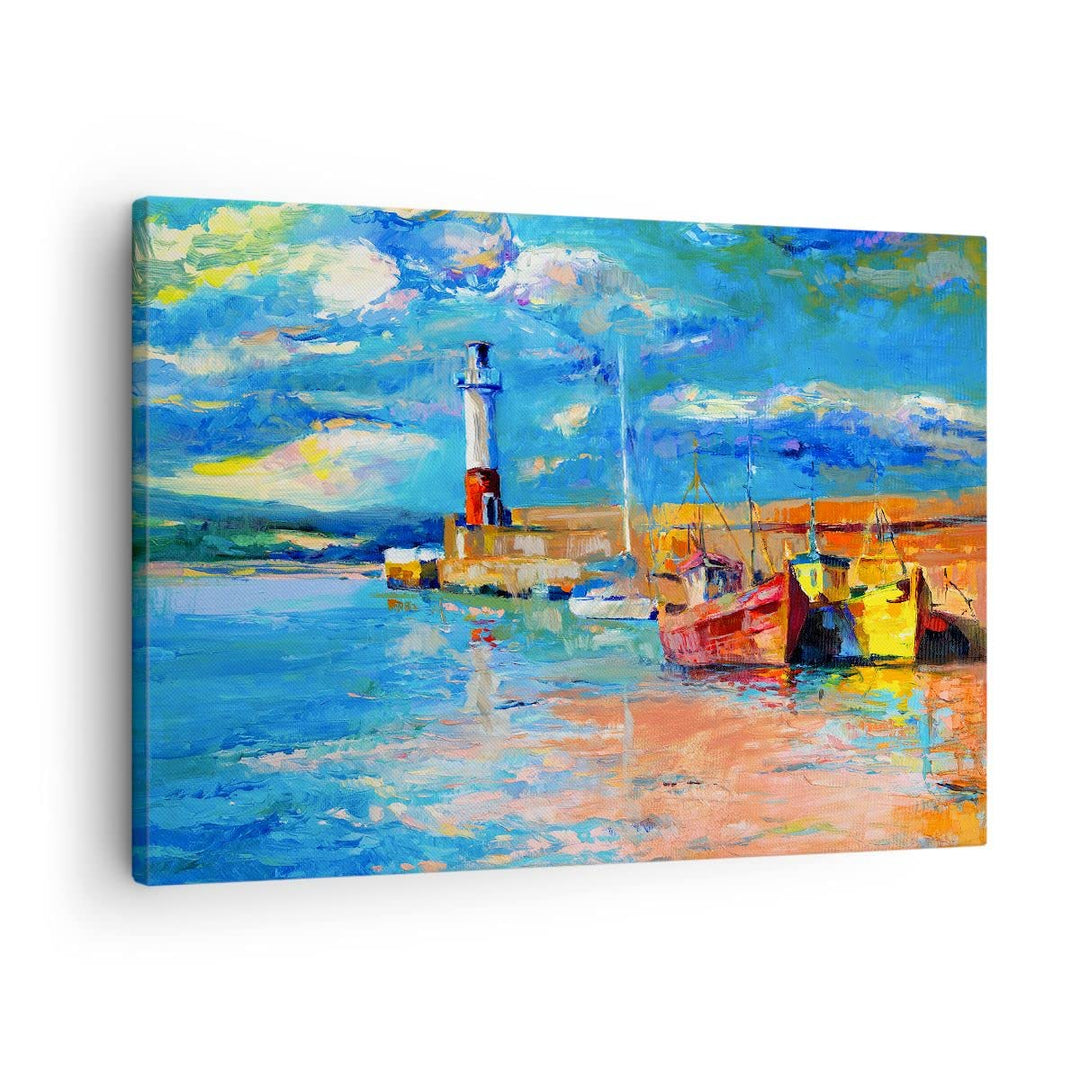 Bilder auf Leinwand Leuchtturm Meer Leinwandbild mit Rahmen 70x50cm Wandbilder Dekoration Wohnzimmer