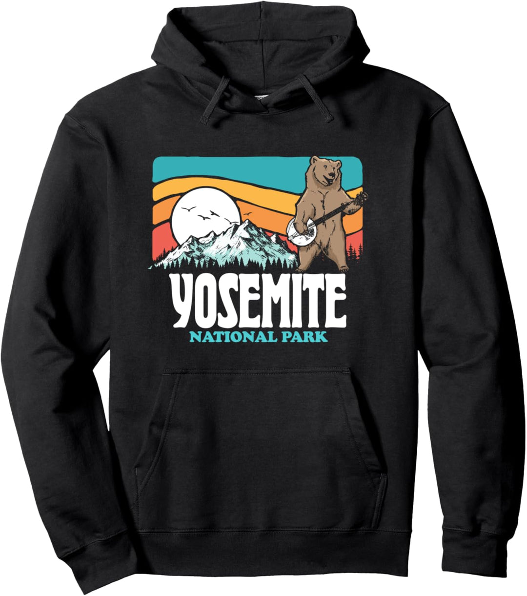 Yosemite National Park California Mountains Banjo Bear Funny Pullover Hoodie