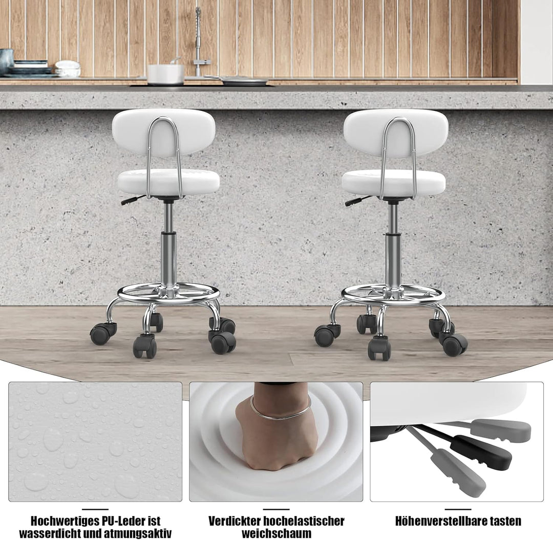 Lvhecforhm Arbeitshocker 2er Set, Bürostuhl mit Lehne, Rollhocker Höhenverstellbar, 360° Rotating Se