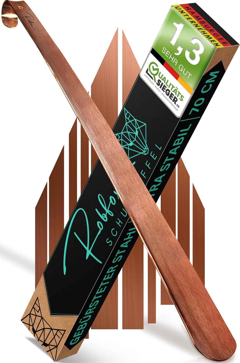 Robfox 70cm Schuhlöffel I extra stabiler Schuhanzieher aus gebürstetem Stahl I lange Schuhanziehhilf