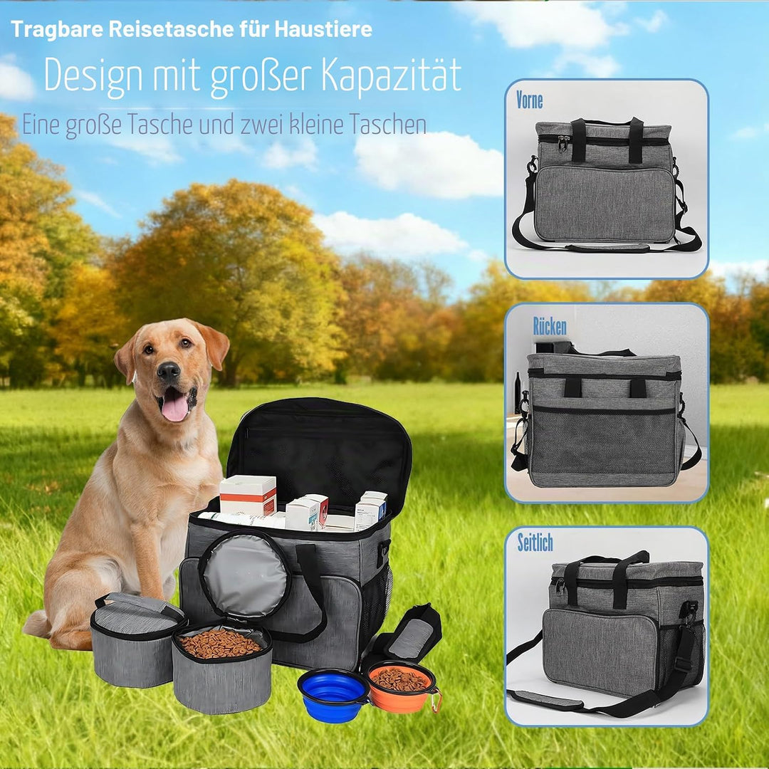Hunde Reisetasche Grosse Hundetasche, Reisetasche für Hunde Organizer für Tierbedarf mit 2 Futterbeh