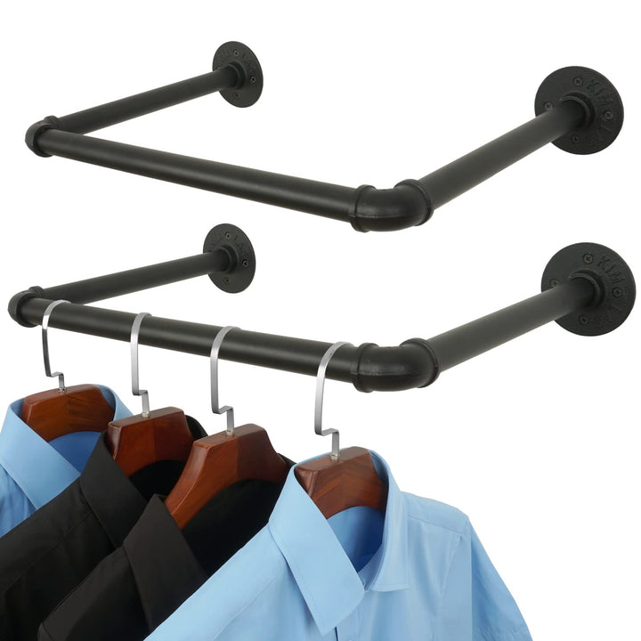 AddGrace Industrielle Rohr-Kleiderständer, 2 Stück, 52 cm, strapazierfähig, Wandmontage, schwarzes E